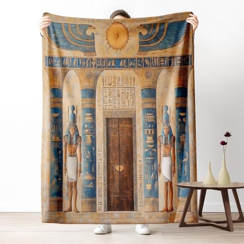 Kuscheldecke, Kuschelige Warme Hieroglyphentürrahmen Decke 220x240 cm, Weiche Antike Gottheitenfiguren Wohndecke mit Digitaldruck Terrakotta Decke als Geburtstagsgeschenk von LLponhg