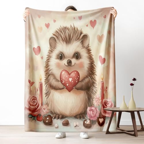 Kuscheldecke, Kuschelige Warme Igelkerze mit Rosenblumenmuster Decke 220x240 cm, Weiche Wohndecke mit Digitaldruck Gelb Decke als Geburtstagsgeschenk von LLponhg