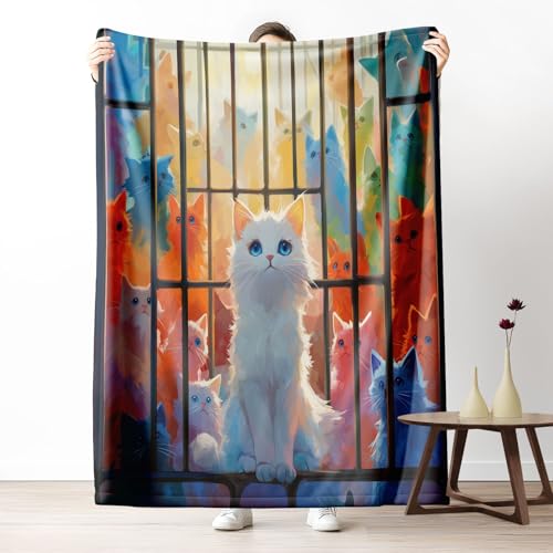 Kuscheldecke, Kuschelige Warme Katzen Mosaik Decke 220x240 cm, Weiche Abstrakte Schattenformen Wohndecke mit Digitaldruck Mineralgrün Decke als Geburtstagsgeschenk von LLponhg