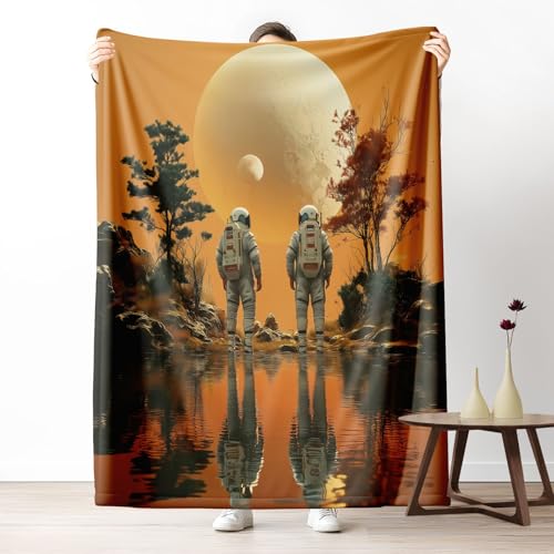 Kuscheldecke, Kuschelige Warme Kosmische Spiegelung Decke 220x240 cm, Weiche Himmlische Silhouette Wohndecke mit Digitaldruck Marsorange Decke als Geburtstagsgeschenk von LLponhg