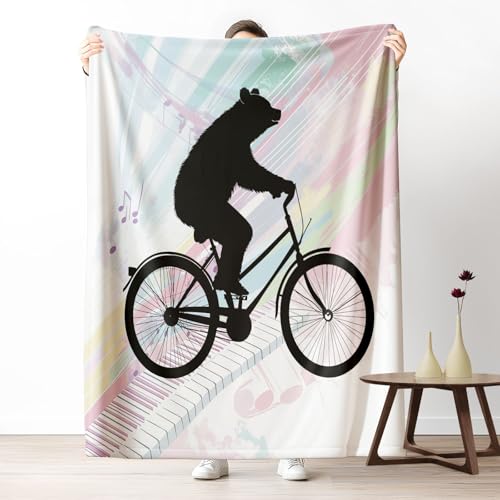 Kuscheldecke, Kuschelige Warme Künstlerische Fahrradsilhouette Decke 220x240 cm, Weiche Pastell-Notation Wohndecke mit Digitaldruck Fliedernebel Decke als Geburtstagsgeschenk von LLponhg