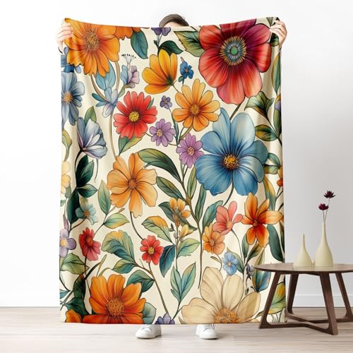 Kuscheldecke, Kuschelige Warme Künstlerisches Blumen-Motiv Decke 220x240 cm, Weiche Loose Blütenanordnung Wohndecke mit Digitaldruck Basilikumgrün Decke als Geburtstagsgeschenk von LLponhg