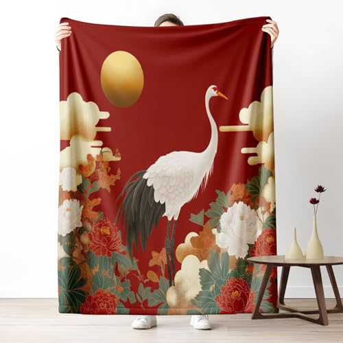 Kuscheldecke, Kuschelige Warme Orientalischer Gru und Pfingstrosen Muster Decke 220x240 cm, Weiche Traditionelle Wolken und Sonne Motiv Wohndecke mit Digitaldruck Rot Decke als Geburtstagsgeschenk von LLponhg