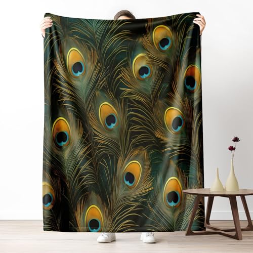 Kuscheldecke, Kuschelige Warme Pfauenocellus-Muster Decke 220x240 cm, Weiche Chromatische Filamenttextur Wohndecke mit Digitaldruck Regenwaldgrün Decke als Geburtstagsgeschenk von LLponhg