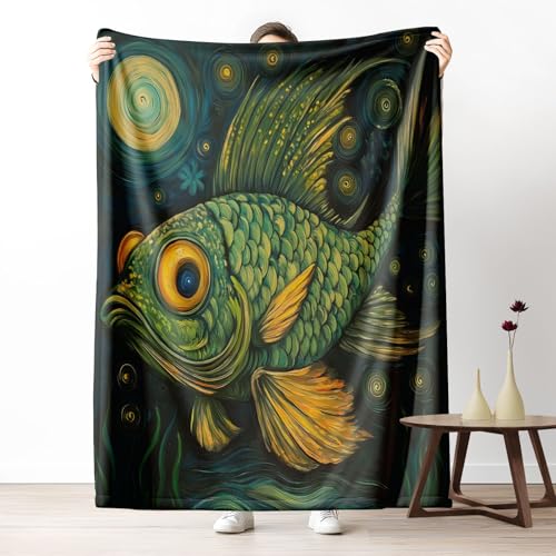 Kuscheldecke, Kuschelige Warme Post - Impressionistischer Fisch Kunst Decke 220x240 cm, Weiche Sternenhafte Wirbel Motif Wohndecke mit Digitaldruck Indigoblau Decke als Geburtstagsgeschenk Kuscheldecke, Kuschelige Warme Post - Impressionistischer Fisch Kunst Decke 220x240 cm, Weiche Sternenhafte Wirbel Motif Wohndecke mit Digitaldruck Indigoblau Decke als Geburtstagsgeschenk von LLponhg
