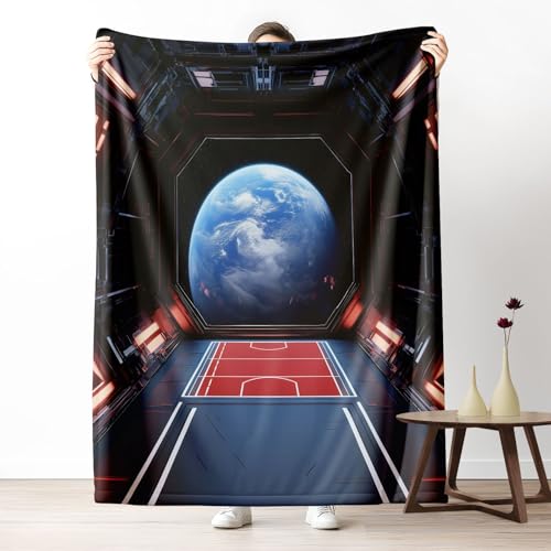 Kuscheldecke, Kuschelige Warme Raumstation-Basketballplatz-Erde Decke 220x240 cm, Weiche Wohndecke mit Digitaldruck Schwarz Decke als Geburtstagsgeschenk von LLponhg