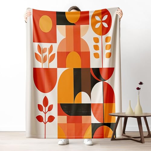Kuscheldecke, Kuschelige Warme Retro Geometrisches Blumen - Muster Decke 220x240 cm, Weiche Einfache Geometrie - Formen Wohndecke mit Digitaldruck Orange Decke als Geburtstagsgeschenk von LLponhg