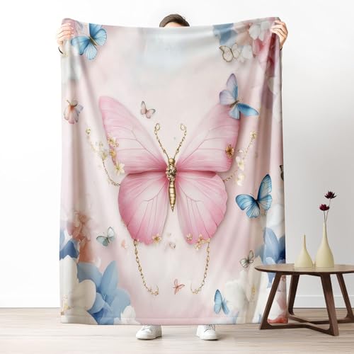 Kuscheldecke, Kuschelige Warme Schmetterlingskette, Blumen Decke 220x240 cm, Weiche Wohndecke mit Digitaldruck Weiß Decke als Geburtstagsgeschenk von LLponhg