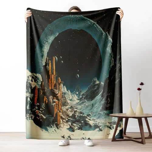 Kuscheldecke, Kuschelige Warme Science - Fiction - Außerraumlandschaft Decke 220x240 cm, Weiche Wohndecke mit Digitaldruck Mitternachtsblau Decke als Geburtstagsgeschenk von LLponhg