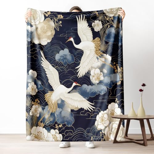 Kuscheldecke, Kuschelige Warme Tier Rotkronenkranich Decke 220x240 cm, Weiche Wohndecke mit Digitaldruck Blau Decke als Geburtstagsgeschenk von LLponhg