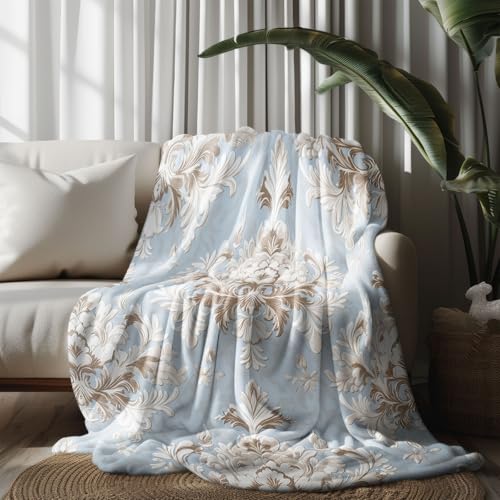 Kuscheldecke, Kuschelige Warme Traditioneller viktorianischer Stil Decke 220x240 cm, Weiche Wohndecke mit Digitaldruck Blau Decke als Geburtstagsgeschenk von LLponhg