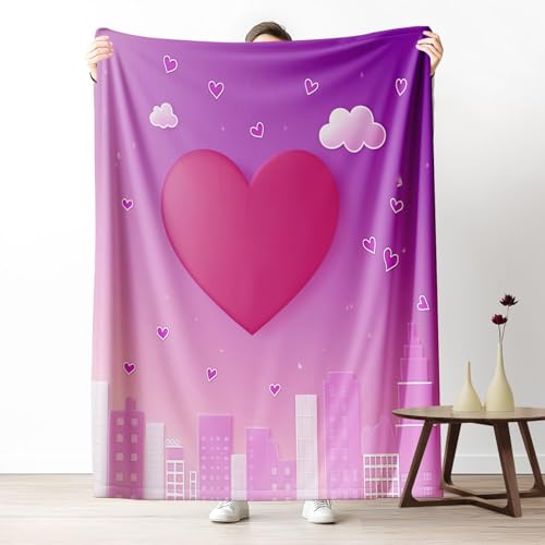 Kuscheldecke, Kuschelige Warme Verlauf Herzmotiv Decke 220x240 cm, Weiche Abstrakte Skyline Wohndecke mit Digitaldruck Beerengradient Decke als Geburtstagsgeschenk von LLponhg