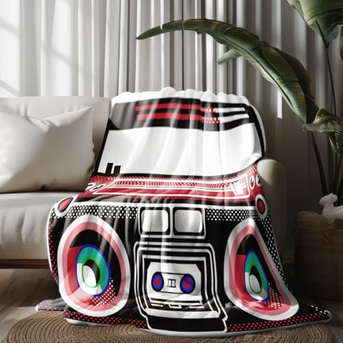 Kuscheldecke, Kuschelige Warme Vintage-Radio im Kassettenstil Decke 220x240 cm, Weiche Wohndecke mit Digitaldruck Rot Decke als Geburtstagsgeschenk von LLponhg