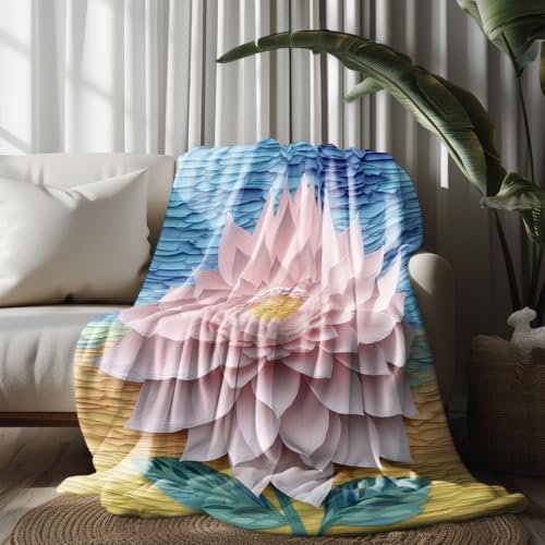 Kuscheldecke, Kuschelige Warme Wasser-rotes Lotusblumenmuster Decke 220x240 cm, Weiche Wohndecke mit Digitaldruck Blau-Gelb Decke als Geburtstagsgeschenk von LLponhg