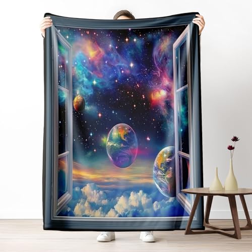 Kuscheldecke, Weiche Große Sternenhimmel-Galaxie der Erde Wohndecke 150x200 cm, Warme Fleecedecke, Atmungsaktiv Antistatisch Blau Tagesdecke für Couch & Sofa von LLponhg