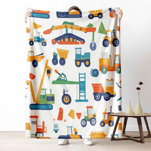 Kuscheldecke 150x200 Cartoon Bagger Flauschige Couchdecke mit 3D Effekt Kinder LKW Plaid als Sofadecke oder Bettüberwurf Zeichentrickfiguren Traktor Weich & Waschbar 220x240 cm von LLponhg
