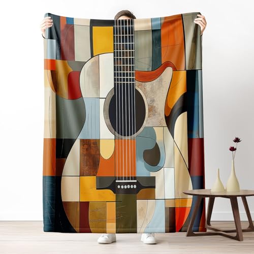 Kuscheldecke Flauschig, Dicke Warme Farbblockierte Gitarren Design Wohndecke für Winter, Sanft Flanell Fleece Decke Türkis Blau Kuschelig Weiche TV-Decke Couchdecke 100x130 cm von LLponhg