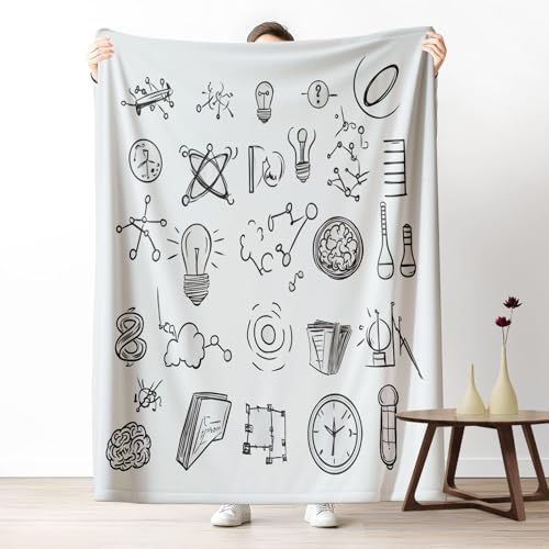 Kuscheldecke Flauschig, Dicke Warme Kritzelige Wissenschaft Symbole Design Wohndecke für Winter, Sanft Flanell Fleece Decke Rein Weiß Kuschelig Weiche TV-Decke Couchdecke 100x130 cm von LLponhg
