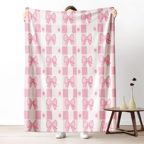Kuscheldecke Flauschig, Dicke Warme Süße Bows Design Wohndecke für Winter, Sanft Karriertes Perlenmuster Motif Flanell Fleece Decke Rosé Kuschelig Weiche TV-Decke Couchdecke 100x130 cm von LLponhg