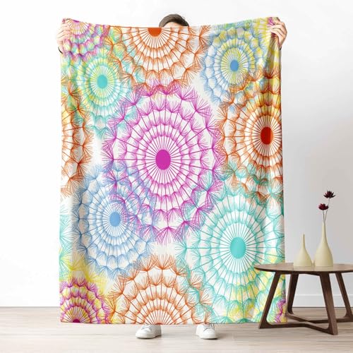 Kuscheldecke Flauschig Ästhetik Wilde Blumen Wohndecke für Sofa & Bett Psychedelische Kreisform Weiche Warme Decke Malerei Tupfen Fleecedecke für Kinder & Erwachsene, 70x100 cm von LLponhg