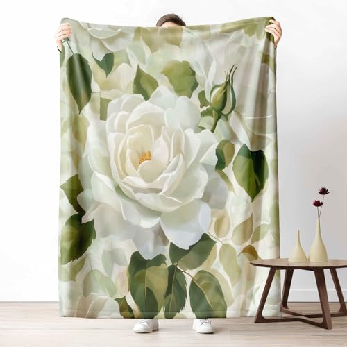 Kuscheldecke Flauschig Aquarell Rose Wohndecke für Sofa & Bett Blumen Blatt Weiche Warme Decke Blühende Blüte Fleecedecke für Kinder & Erwachsene, 70x100 cm von LLponhg