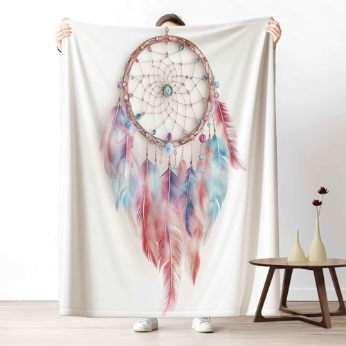 Kuscheldecke Flauschig Aquarell Traumfänger Wohndecke für Sofa & Bett Fantasie Feder Weiche Warme Decke Handgezeichnet Dekoration Fleecedecke für Kinder & Erwachsene, 70x100 cm von LLponhg