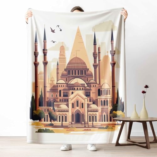 Kuscheldecke Flauschig Architektur Moschee Wohndecke für Sofa & Bett Ägypten Pyramide Weiche Warme Decke Stadtbild Gebäude Fleecedecke für Kinder & Erwachsene, 70x100 cm von LLponhg