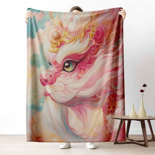 Kuscheldecke Flauschig Asiatischer Stil Drache Wohndecke für Sofa & Bett Chinesischer Fabeltier Weiche Warme Decke Malerei Wolke Fleecedecke für Kinder & Erwachsene, 70x100 cm von LLponhg