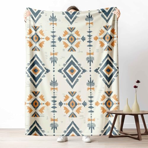 Kuscheldecke Flauschig Geometrisch Raute Wohndecke für Sofa & Bett Aztekenmuster Muster Weiche Warme Decke Ethnischer Stil Fleecedecke für Kinder & Erwachsene, 70x100 cm von LLponhg
