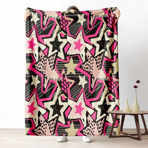 Kuscheldecke Flauschig Graffiti Stern Wohndecke für Sofa & Bett Pop Art Gestreift Weiche Warme Decke Street Art Gekritzel Fleecedecke für Kinder & Erwachsene, 70x100 cm von LLponhg