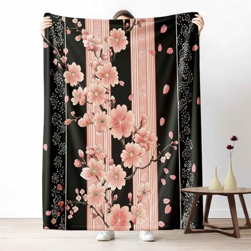 Kuscheldecke Flauschig Japan Kirschblüten Wohndecke für Sofa & Bett Floral Streifenmuster Weiche Warme Decke Frühling Blütenblätter Fleecedecke für Kinder & Erwachsene, 70x100 cm Kuscheldecke Flauschig Japan Kirschblüten Wohndecke für Sofa & Bett Floral Streifenmuster Weiche Warme Decke Frühling Blütenblätter Fleecedecke für Kinder & Erwachsene, 70x100 cm von LLponhg