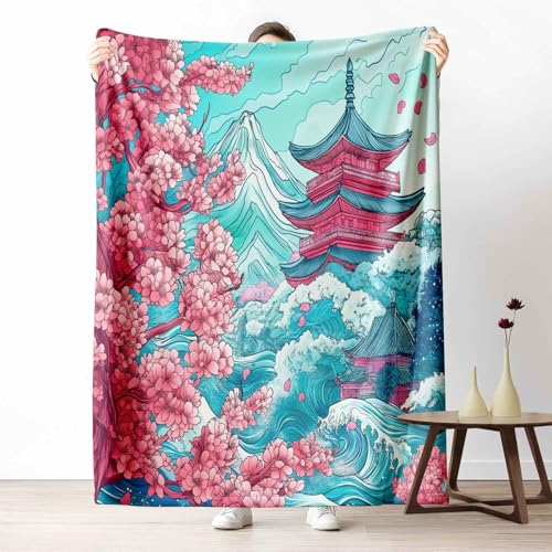 Kuscheldecke Flauschig Japanische Kirschblüten Wohndecke für Sofa & Bett Asiatischer Stil Berg Fuji Weiche Warme Decke Landschaft Welle Fleecedecke für Kinder & Erwachsene, 70x100 cm Kuscheldecke Flauschig Japanische Kirschblüten Wohndecke für Sofa & Bett Asiatischer Stil Berg Fuji Weiche Warme Decke Landschaft Welle Fleecedecke für Kinder & Erwachsene, 70x100 cm von LLponhg