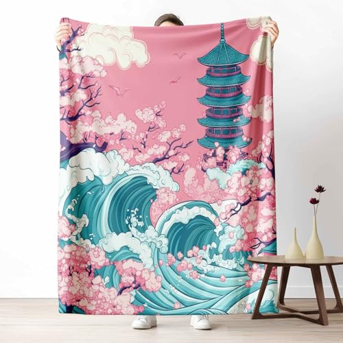 Kuscheldecke Flauschig Japanische Stil Welle Wohndecke für Sofa & Bett Asiatischer Stil Kirschblüten Weiche Warme Decke Landschaft Pagode Fleecedecke für Kinder & Erwachsene, 70x100 cm Kuscheldecke Flauschig Japanische Stil Welle Wohndecke für Sofa & Bett Asiatischer Stil Kirschblüten Weiche Warme Decke Landschaft Pagode Fleecedecke für Kinder & Erwachsene, 70x100 cm von LLponhg