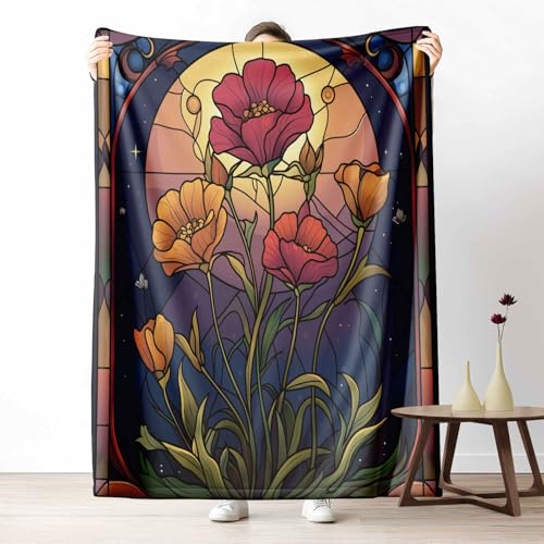 Kuscheldecke Flauschig Mosaik Mohn Wohndecke für Sofa & Bett Jugendstil Sonne Weiche Warme Decke Sternenhimmel Stern Fleecedecke für Kinder & Erwachsene, 70x100 cm von LLponhg