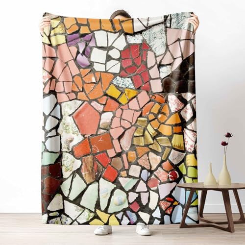 Kuscheldecke Flauschig Mosaik Stein Wohndecke für Sofa & Bett Geometrisch Splitter Weiche Warme Decke Bunt Muster Fleecedecke für Kinder & Erwachsene, 70x100 cm von LLponhg