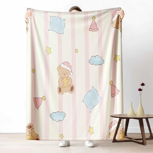 Kuscheldecke Flauschig Niedlich Bär Wohndecke für Sofa & Bett Kinder Stern Weiche Warme Decke Märchen Streifenmuster Fleecedecke für Kinder & Erwachsene, 70x100 cm von LLponhg