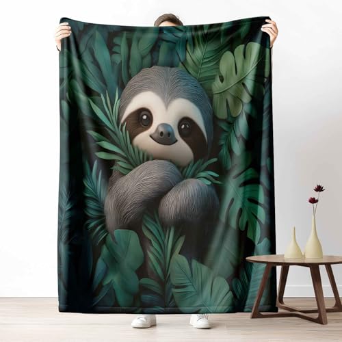 Kuscheldecke Flauschig Niedlich Faultier Wohndecke für Sofa & Bett Dschungel Blätter Weiche Warme Decke Tropenpflanzen Pflanze Fleecedecke für Kinder & Erwachsene, 70x100 cm Kuscheldecke Flauschig Niedlich Faultier Wohndecke für Sofa & Bett Dschungel Blätter Weiche Warme Decke Tropenpflanzen Pflanze Fleecedecke für Kinder & Erwachsene, 70x100 cm von LLponhg