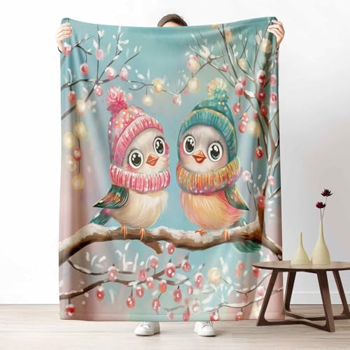 Kuscheldecke Flauschig Romantisch Paar Wohndecke für Sofa & Bett Winter Zweig Weiche Warme Decke Süße Vögel Fleecedecke für Kinder & Erwachsene, 70x100 cm von LLponhg