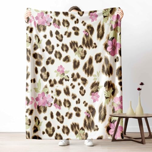 Kuscheldecke Flauschig Tiermuster Leopardenmuster Wohndecke für Sofa & Bett Blumen Rosa Blume Weiche Warme Decke Modern Gepard Fleecedecke für Kinder & Erwachsene, 70x100 cm von LLponhg