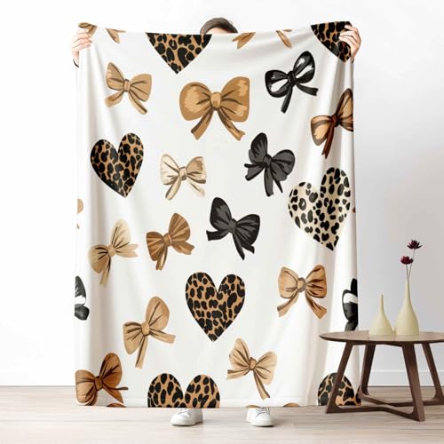 Kuscheldecke Flauschig Tiermuster Leopardenmuster Wohndecke für Sofa & Bett Liebe Herzform Weiche Warme Decke Niedlich Schleife Fleecedecke für Kinder & Erwachsene, 70x100 cm von LLponhg