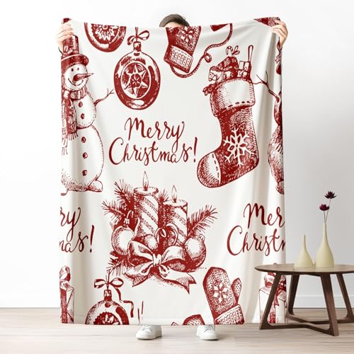 Kuscheldecke Flauschig Weihnachten Schneemann Wohndecke für Sofa & Bett Feiertag Weihnachtsdeko Weiche Warme Decke Handgezeichnet Dekoration Fleecedecke für Kinder & Erwachsene, 70x100 cm von LLponhg
