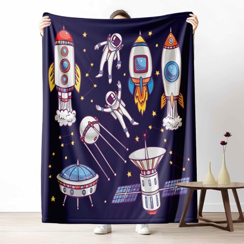 Kuscheldecke Flauschig Weltraum Astronaut Wohndecke für Sofa & Bett Science Fiction Roboter Weiche Warme Decke Kinder Planet Fleecedecke für Kinder & Erwachsene, 70x100 cm von LLponhg