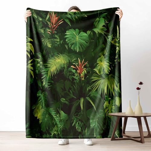 Kuscheldecke Flauschig tropisch Pflanzen Wohndecke für Sofa & Bett Dschungel Blatt Weiche Warme Decke Botanisch Palmblätter Fleecedecke für Kinder & Erwachsene, 70x100 cm von LLponhg