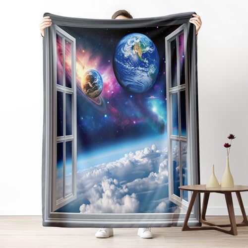 Kuscheldecke Kosmischer Sternenhimmel der Erde Fleecedecke Wohndecke Weich Warm Flauschig Blau Sofadecke für Kinder & Erwachsene, Tagesdecke 230x270 cm von LLponhg