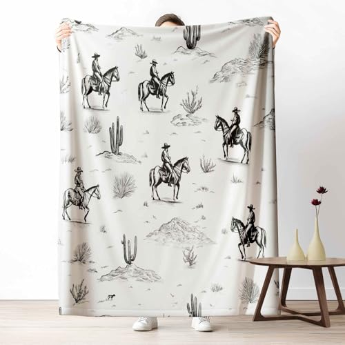 Kuscheldecke für den Winter, Warme Amerikanischer Western Pferd Fleecedecke für Kalte Tage Rustikaler Cowboy Deko Flanelldecke Natur Wüste Sofadecke Flauschig Weich für Bett Couch, 150x200 cm von LLponhg