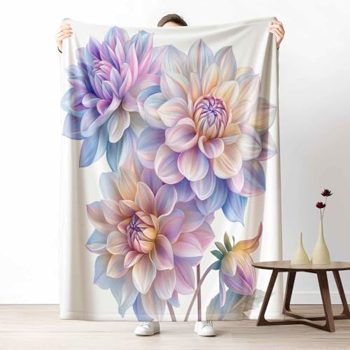 Kuscheldecke für den Winter, Warme Aquarell Dahlie Fleecedecke für Kalte Tage Blumenpflanzen Blatt Flanelldecke Pastoral Blumenzweige Sofadecke Flauschig Weich für Bett Couch, 150x200 cm Kuscheldecke für den Winter, Warme Aquarell Dahlie Fleecedecke für Kalte Tage Blumenpflanzen Blatt Flanelldecke Pastoral Blumenzweige Sofadecke Flauschig Weich für Bett Couch, 150x200 cm von LLponhg