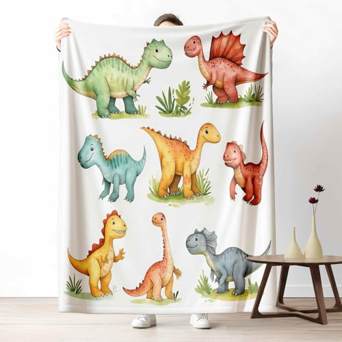 Kuscheldecke für den Winter, Warme Aquarell Dinosaurier Fleecedecke für Kalte Tage Niedlich Dino Flanelldecke Märchen Tier Sofadecke Flauschig Weich für Bett Couch, 150x200 cm von LLponhg