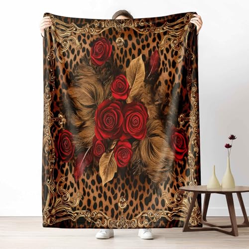 Kuscheldecke für den Winter, Warme Barock Leopardenmuster Fleecedecke für Kalte Tage Luxuriöse Rose Flanelldecke Tiermuster Feder Sofadecke Flauschig Weich für Bett Couch, 150x200 cm Kuscheldecke für den Winter, Warme Barock Leopardenmuster Fleecedecke für Kalte Tage Luxuriöse Rose Flanelldecke Tiermuster Feder Sofadecke Flauschig Weich für Bett Couch, 150x200 cm von LLponhg