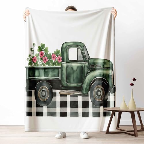 Kuscheldecke für den Winter, Warme Bauernhaus LKW Fleecedecke für Kalte Tage Karierte Schachbrett Flanelldecke Rustikal Vierblättriges Kleeblatt Sofadecke Flauschig Weich für Bett Couch, 150x200 cm von LLponhg