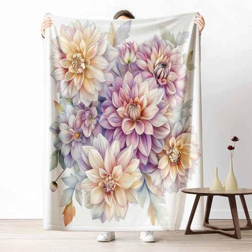 Kuscheldecke für den Winter, Warme Blumen Dahlie Fleecedecke für Kalte Tage Aquarell Geblümt Flanelldecke Bauernhaus Blüte Sofadecke Flauschig Weich Couch, 150x200 cm Kuscheldecke für den Winter, Warme Blumen Dahlie Fleecedecke für Kalte Tage Aquarell Geblümt Flanelldecke Bauernhaus Blüte Sofadecke Flauschig Weich Couch, 150x200 cm von LLponhg